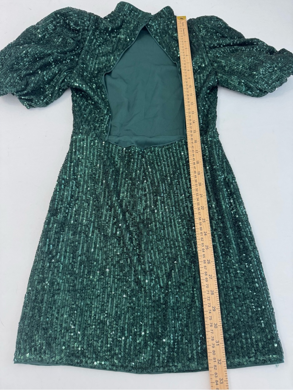 Camila Coelho Cassie Emerald Green Sequin Puff Sleeve Open Back Mini Dress Sz S - Picture 15 of 16